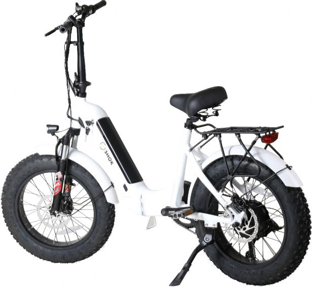 F.A.T. BEEDAR （WHITE）JUMBOサイズ！ SHOK Quasar EBike Step Through Fat Tire Folding – Evader eBikes