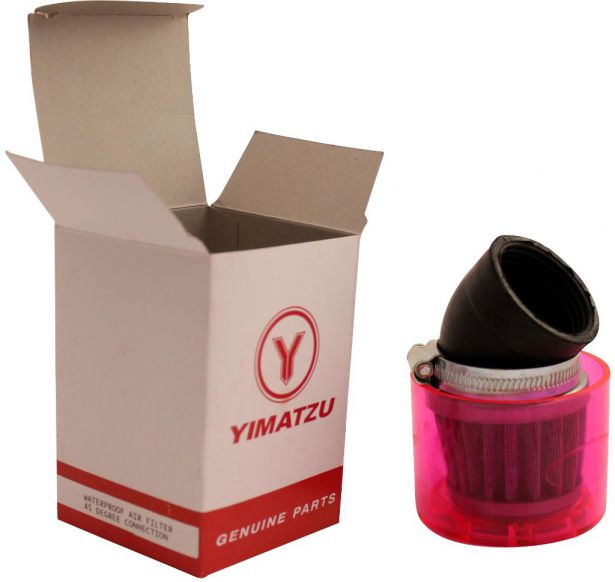 OVERSTOCK SPECIAL - Air Filter - 41mm to 43mm, Conical, Waterproof, Angled, Yimatzu Brand, Red