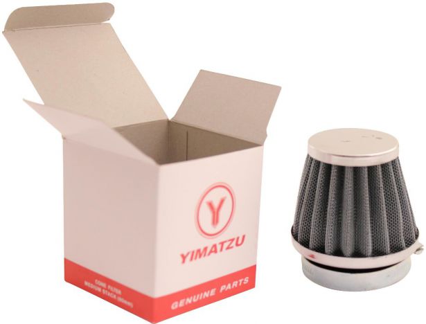 OVERSTOCK SPECIAL - Air Filter - 44mm to 46mm, Conical, Medium Stack (60mm), 2 Stroke, Yimatzu Brand, Chrome