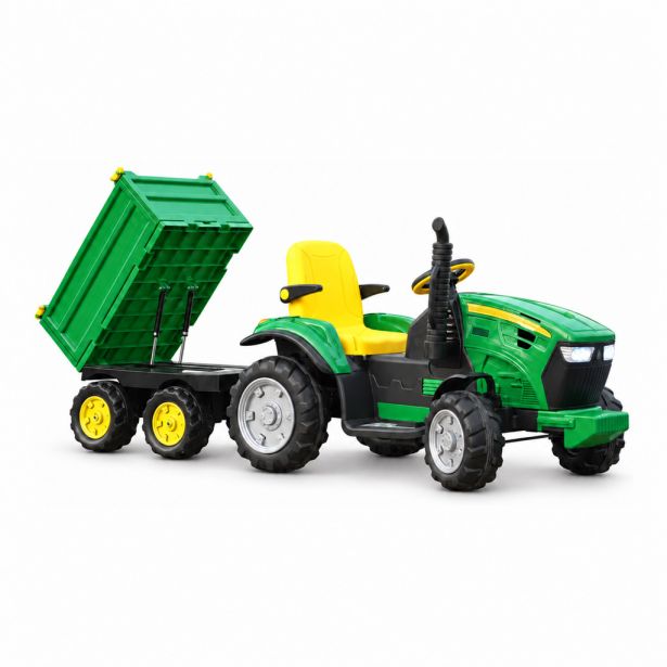 SHOK TipTop - Kids Electric Tractor with Folding-Side Tipping Trailer, 12V 7Ah, Parent Remote, Green