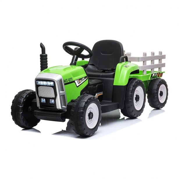 SHOK Tuglet - Kids Electric Tractor with Trailer, 12V 4.5Ah, EVA Wheels, Green