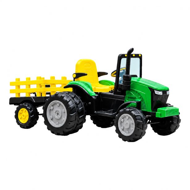 SHOK YardBuddy - Kids Electric Tractor with Tipping Trailer, 12V 4.5Ah, Parent Remote, Green